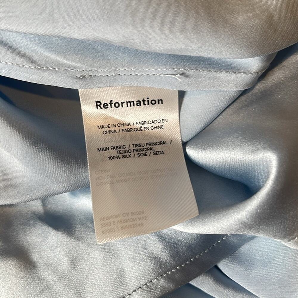 REFORMATION Annabelle Silk Cowl Neck Ruched Draped Horizon Blue Maxi Dress Sz 14 - Picture 7 of 7